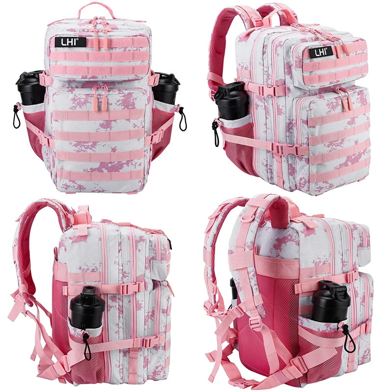 LHI 45L Tactical Backpack Waterproof Tie-Dye Sports Travel Daily Gym Rucksacks Weekend Overnight Daypack With Bottle holder