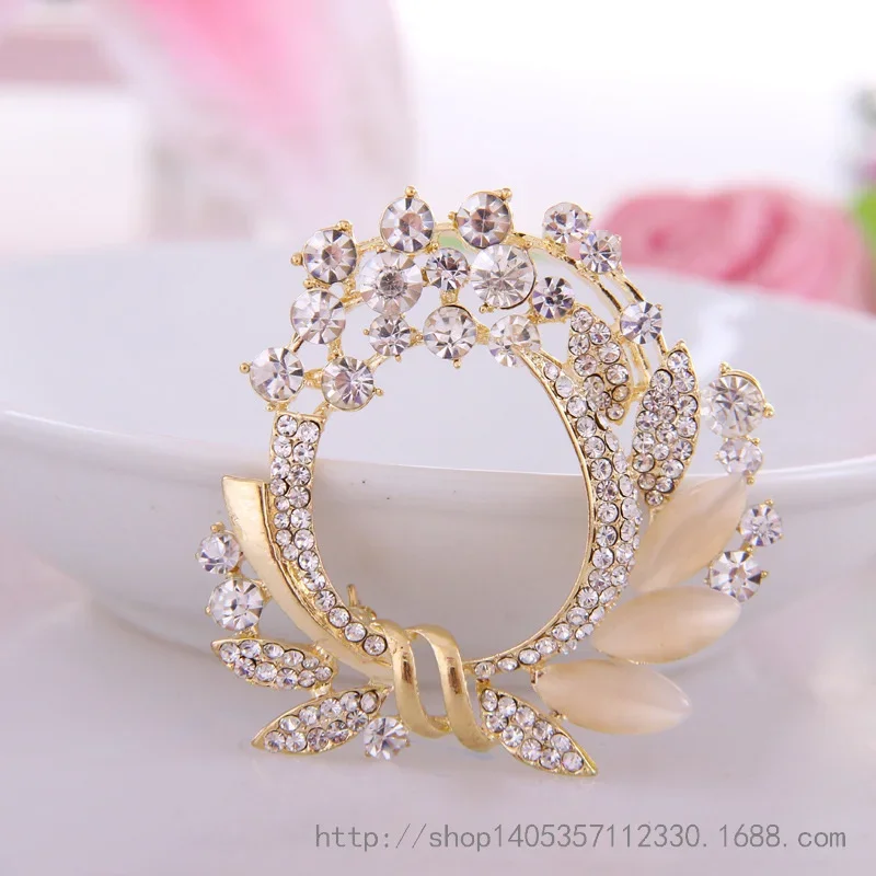 Imitation Gemstone Crystal Flowers Brooches Pins Vintage Large Wedding Brooches Bouquet For Women Dress Accessories