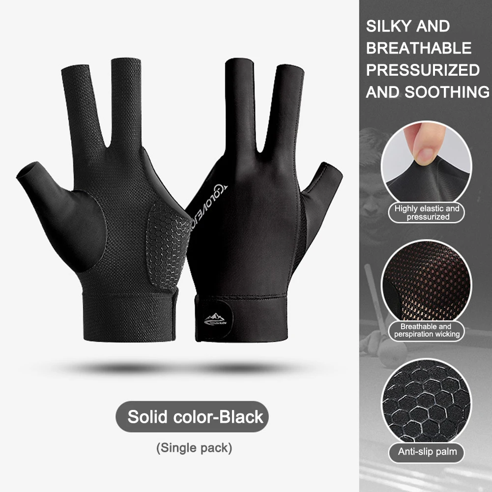 Open Finger Billiard Gloves Antiskid Polyester Snooker Billiards Gloves Adjustable Sticker Smooth Soft Portable Amateur Training