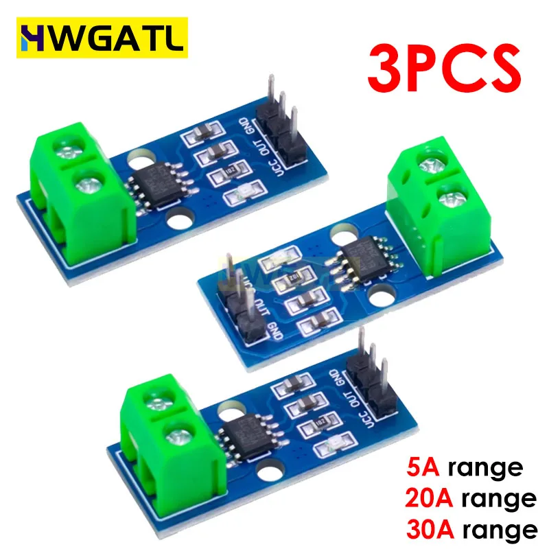 3PCS High Accuracy ACS712 Hall Current Sensor Module 5A/20A/30A AC/DC Current Detection for Arduino Power Supply Motor Control