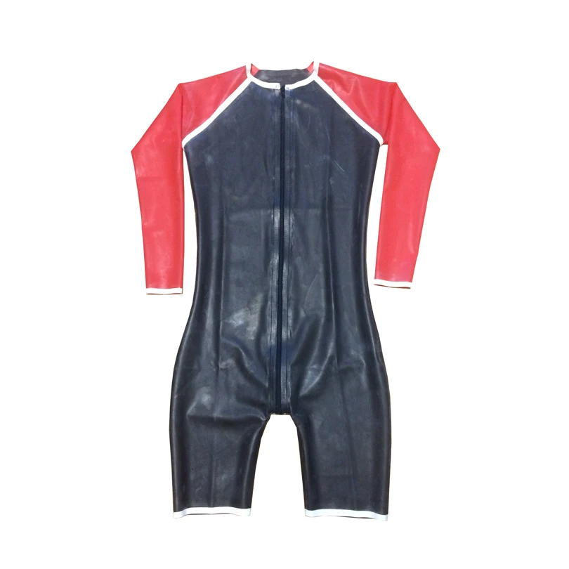 Sexy Latex Men Rubber Catsuit Long Sleeves But Short Legs Bodysuit Fetish Party Suit Costumes S-LCM180