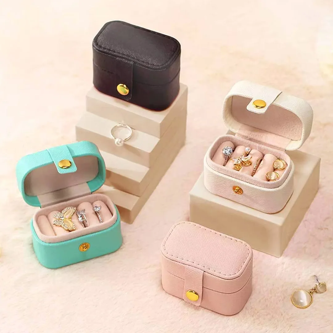 

Mini Portable Pu Leather Multi-functional Jewelry Gift Box Packaging For Earring Ring Necklace Treasure Luxury Storage Organizer