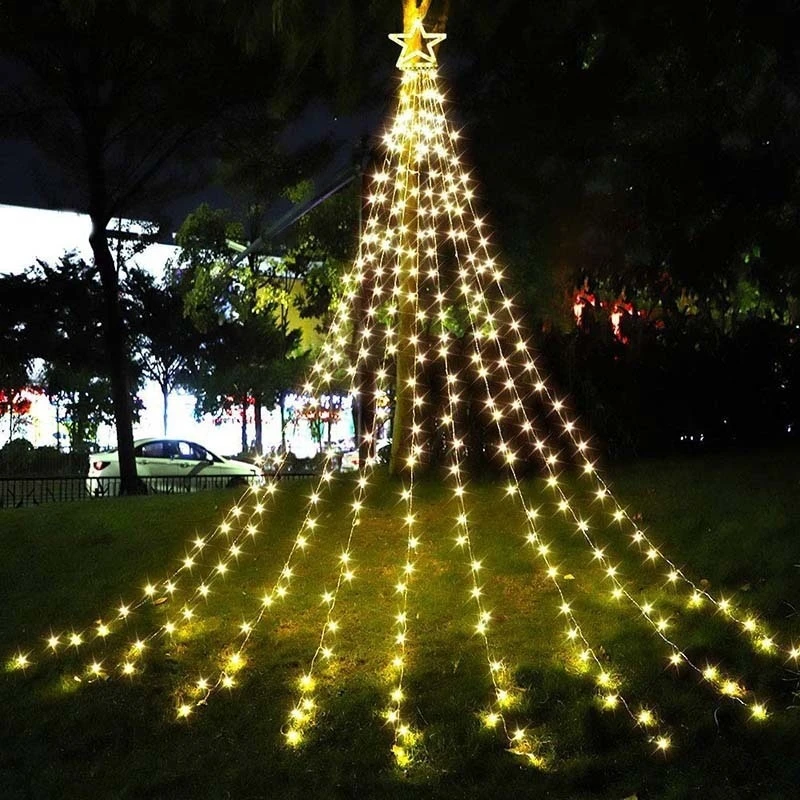 

Five Pointed Star Waterfall Lamp Courtyard Lawn Outdoor Decoration Christmas Tree Star Lamp Tail Light String Decoration Gifts