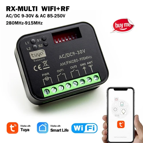 Nuevo receptor RX-MULTI de 300 a 868 MHz Tuya WIFI, controlador de interruptor de puerta de garaje de 433 MHz, CA/CC 9-30 V, 85-250 V, módulo de interruptor inteligente.
