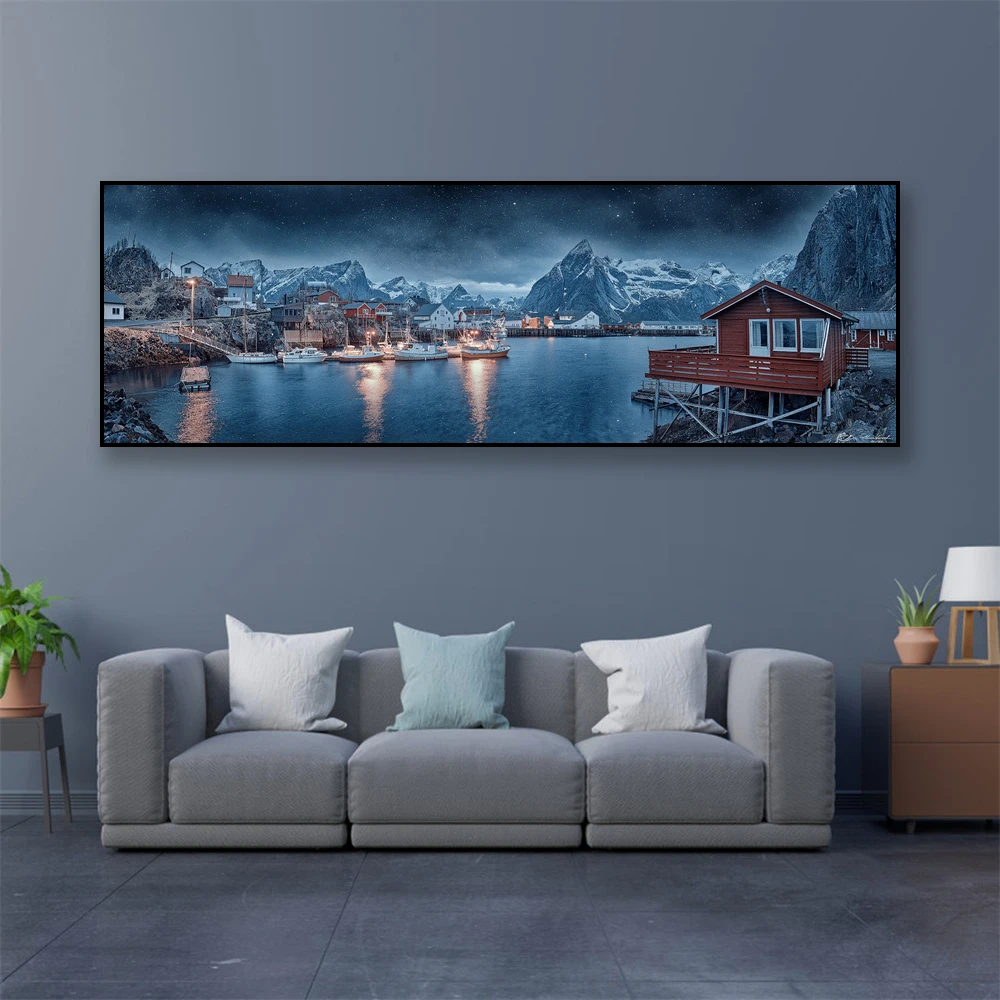 Landscape Photography Print Poster Norway Nature Snow Mountain Prints Dark Blue Lake Canvas Painting House Room Decoration