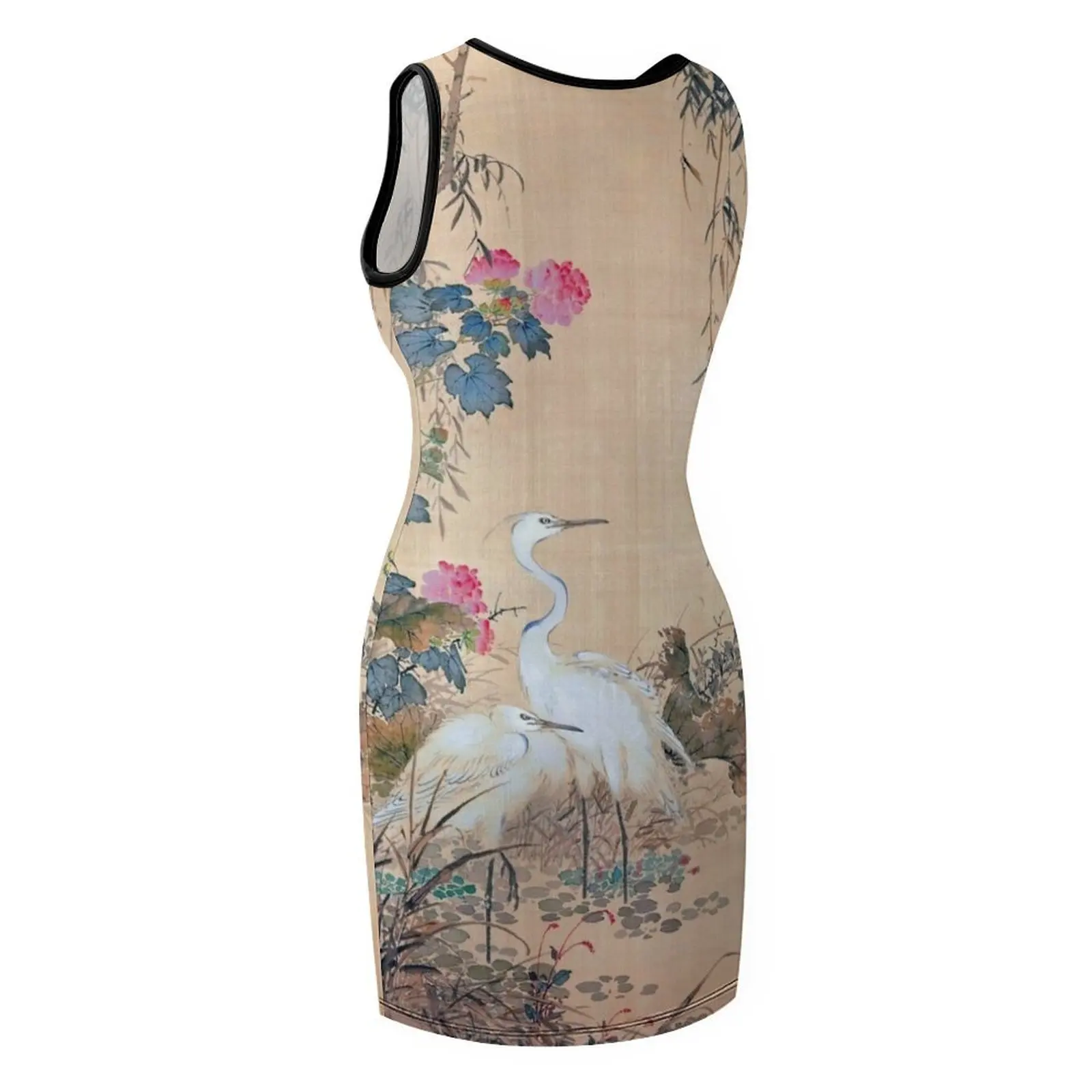 Egrets و Peonies و Willows (العمل الفني الياباني المُعاد ترميمه) فستان صيفي بدون أكمام للنساء 2025 أزياء نسائية