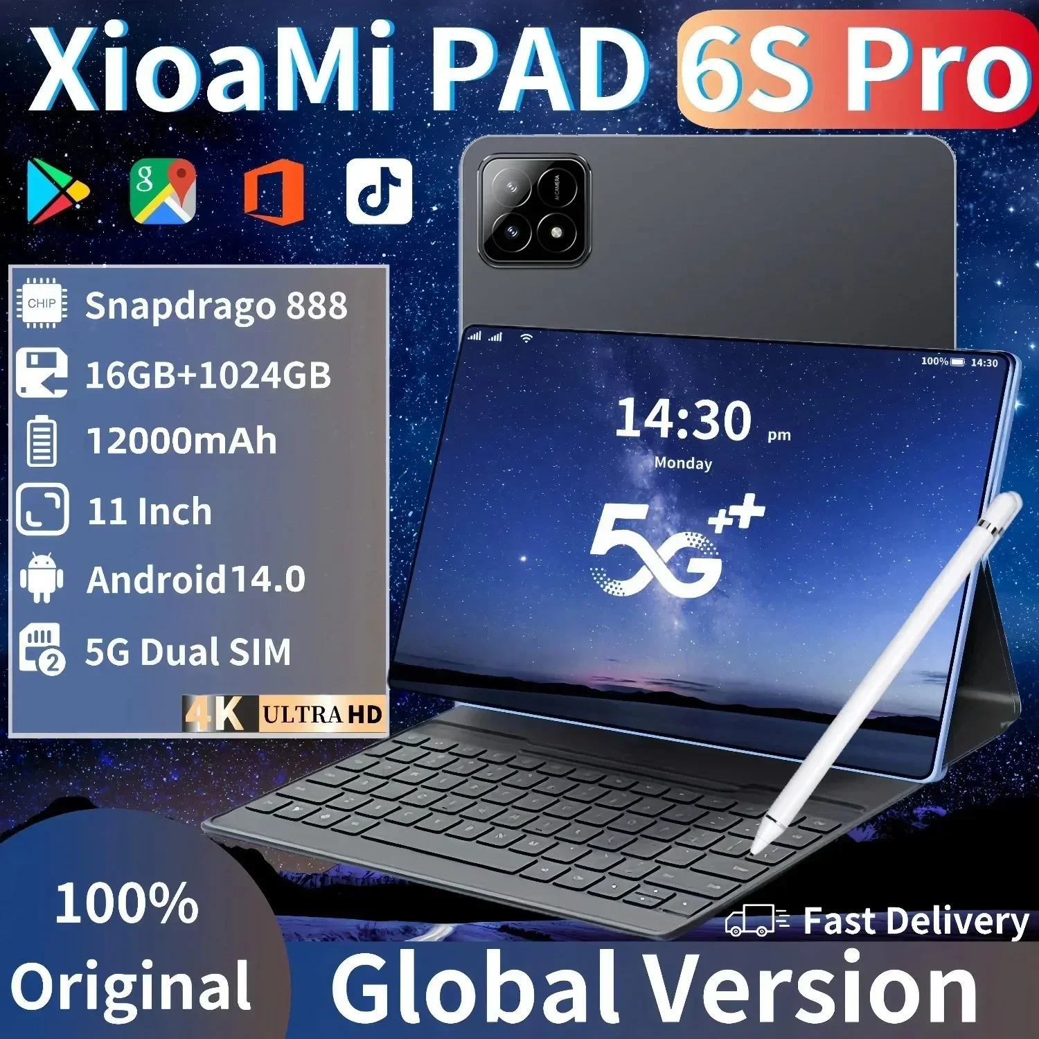 

Global Version Original Xioami Pad 6S Pro Tablet 11inch HD 4K Android 14 16GB+1T 12000mAh 5G Dual SIM Bluetooth WiFi GPS Tablet