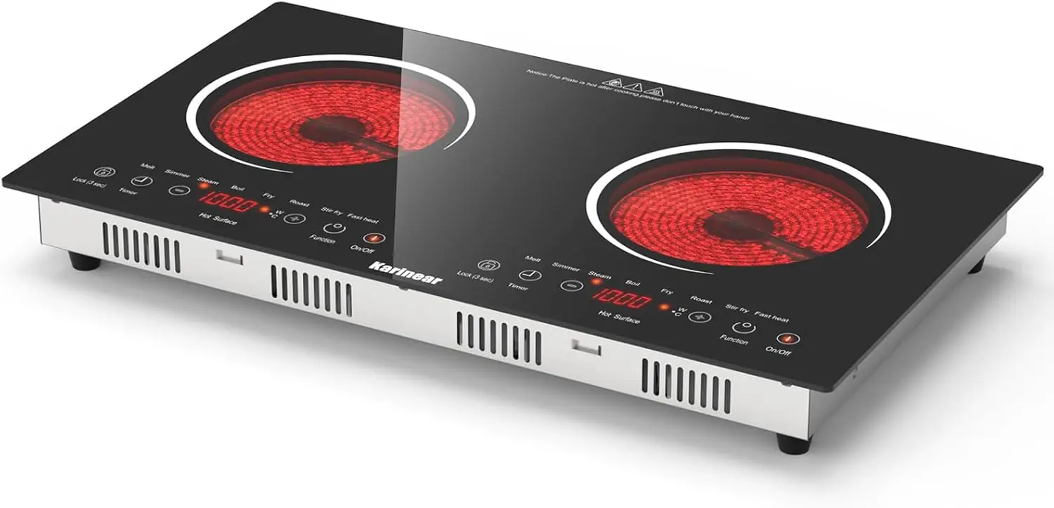 

Karinear 2 Burners Electric Cooktop 24 Inch, 110v~120v Countertop and Built-in Elecric Stove Top, Portable Electric Radiant