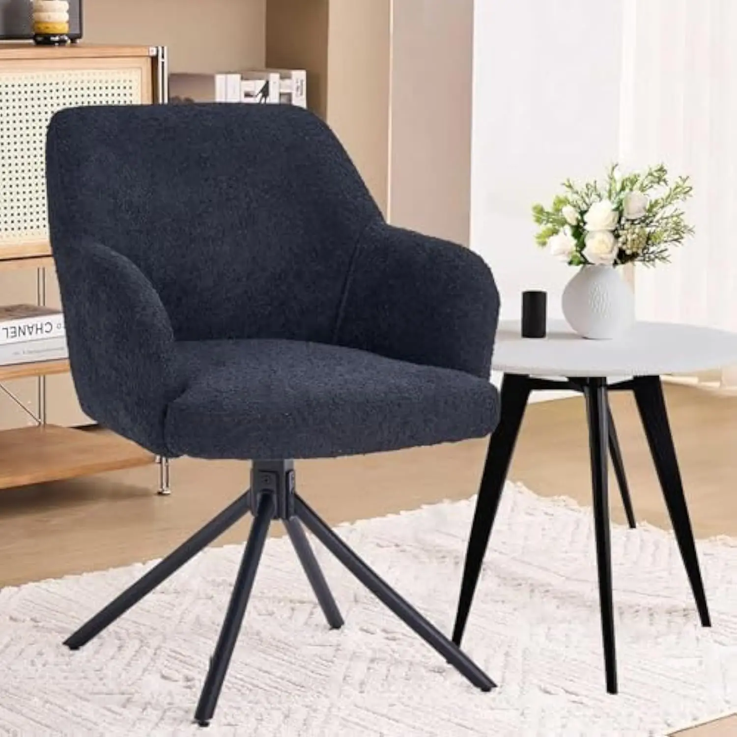 

Oversized Accent Chair with Metal Legs, No Wheels, Upholstered, Comfy Modern Sherpa Chair for Makeup Vanity, Living Room, Bedroom, of