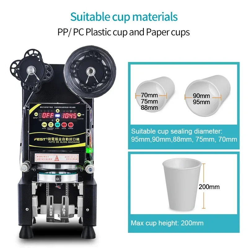 For Automatic 70mm/75mm/88mm/90mm/95mm Plastic Paper Cup Sealing Machine 110V 220V Boba Tea Filler And Sealer Bubble