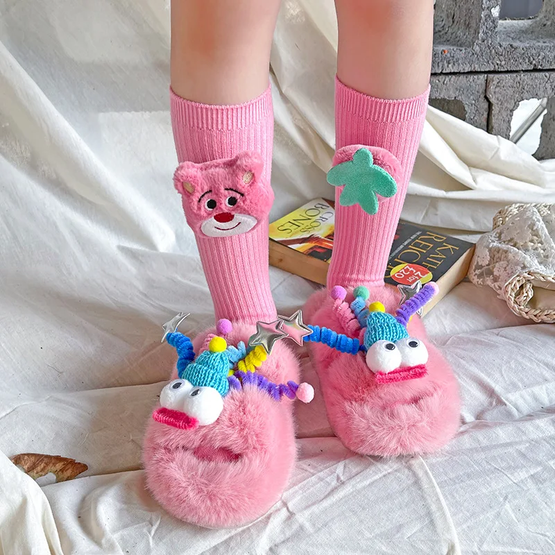 

Disney strawberry bear children's socks spring and summer dopamine baby mid-length socks girls white cotton socks