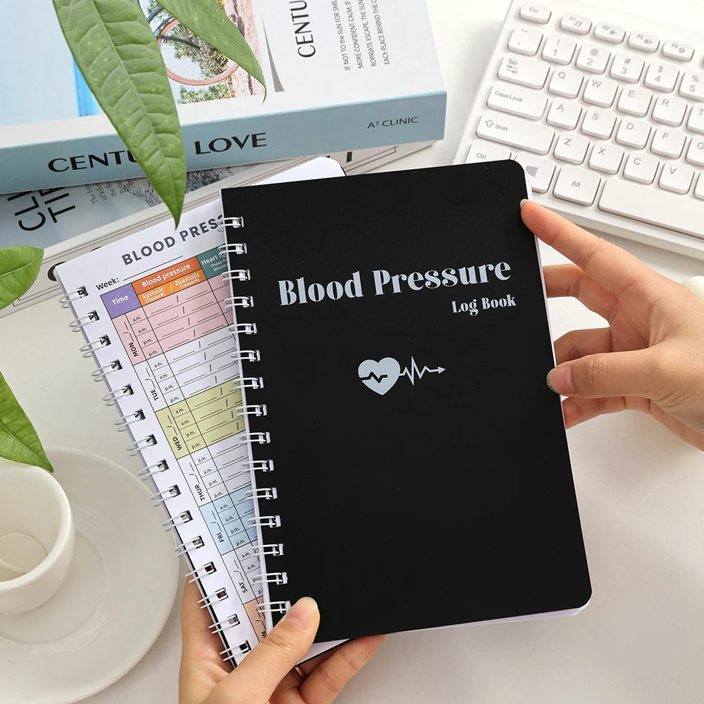 48 sheets Undated PVC Cover Coil Blood Pressure Log Book Recipe Journal Travel Journal Habit Notebook For School Home Student