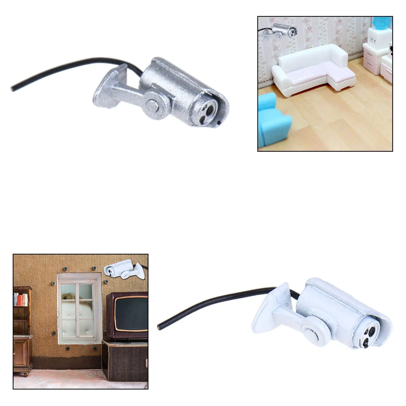 Câmera de segurança para casa de bonecas em escala 1:12, modelo realista de segurança