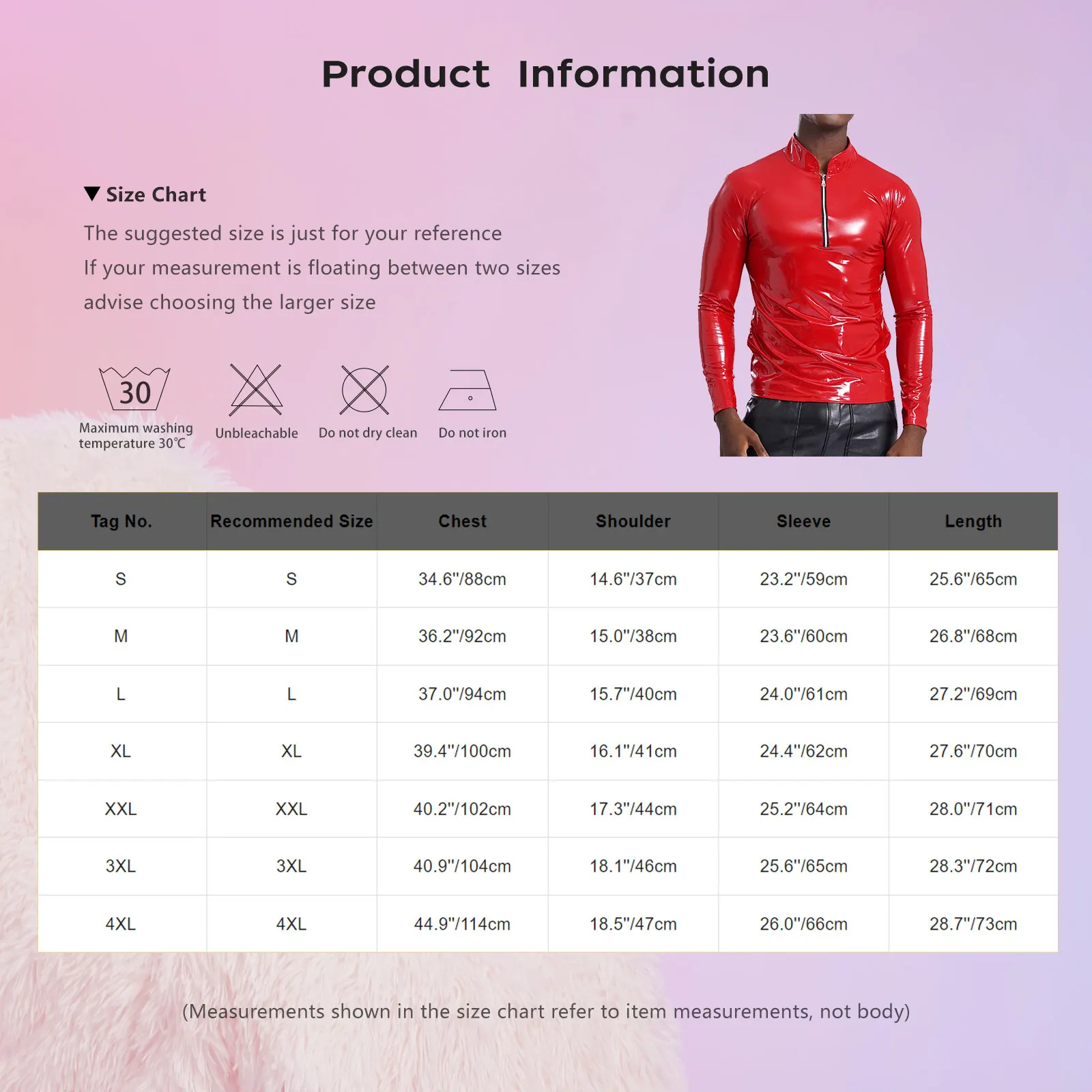 Mens Metallic Shiny Latex Coat for Male Clubwear Glossy PU Leather Latex Shirt Tops Mock Neck Long Sleeve Front Zipper Shirt