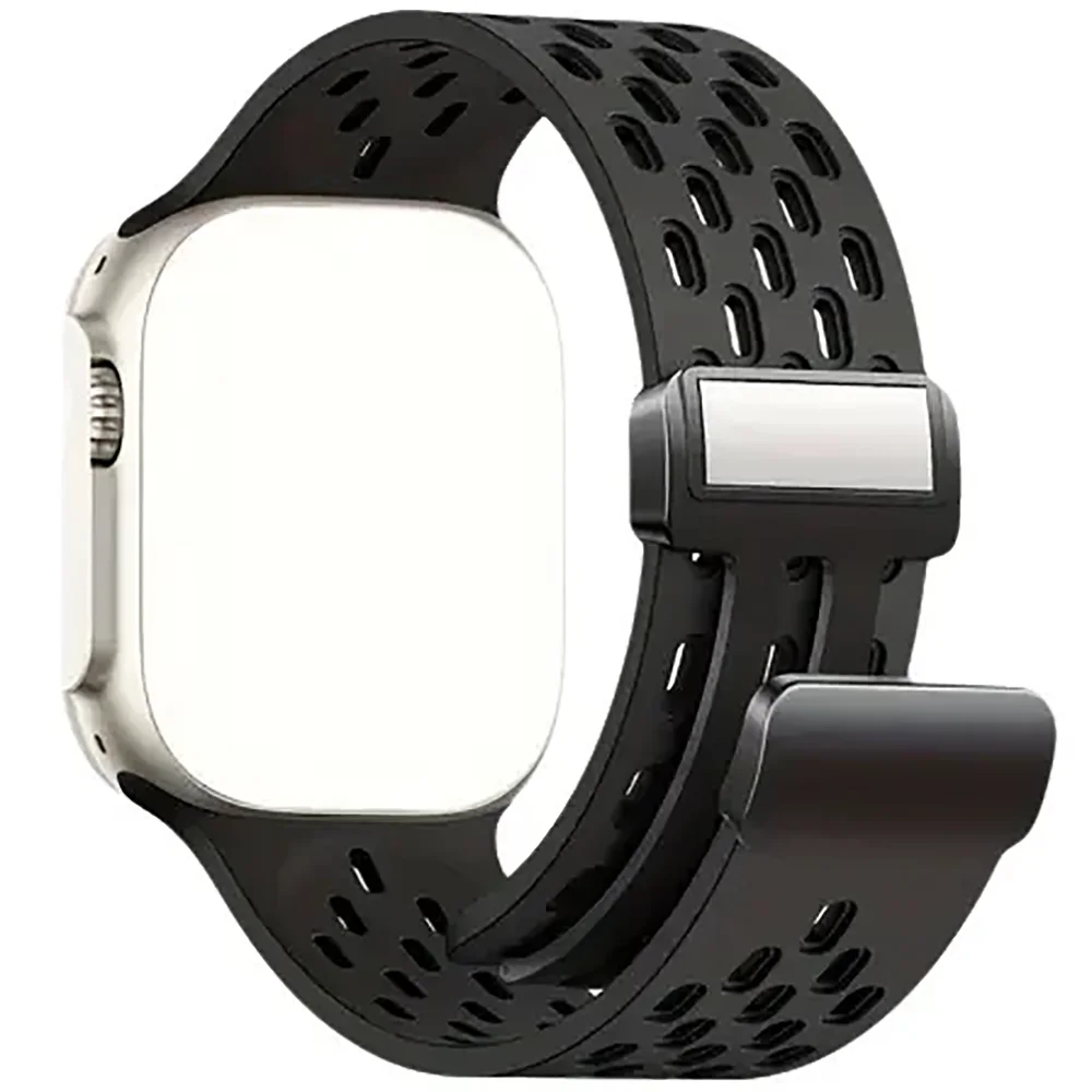 Sportliches, atmungsaktives, magnetisches Silikonarmband für Apple Watch, 49 mm, 46 mm, Silikonarmband für iWatch Series 10, 9, SE, 8, 7, Ultra2.