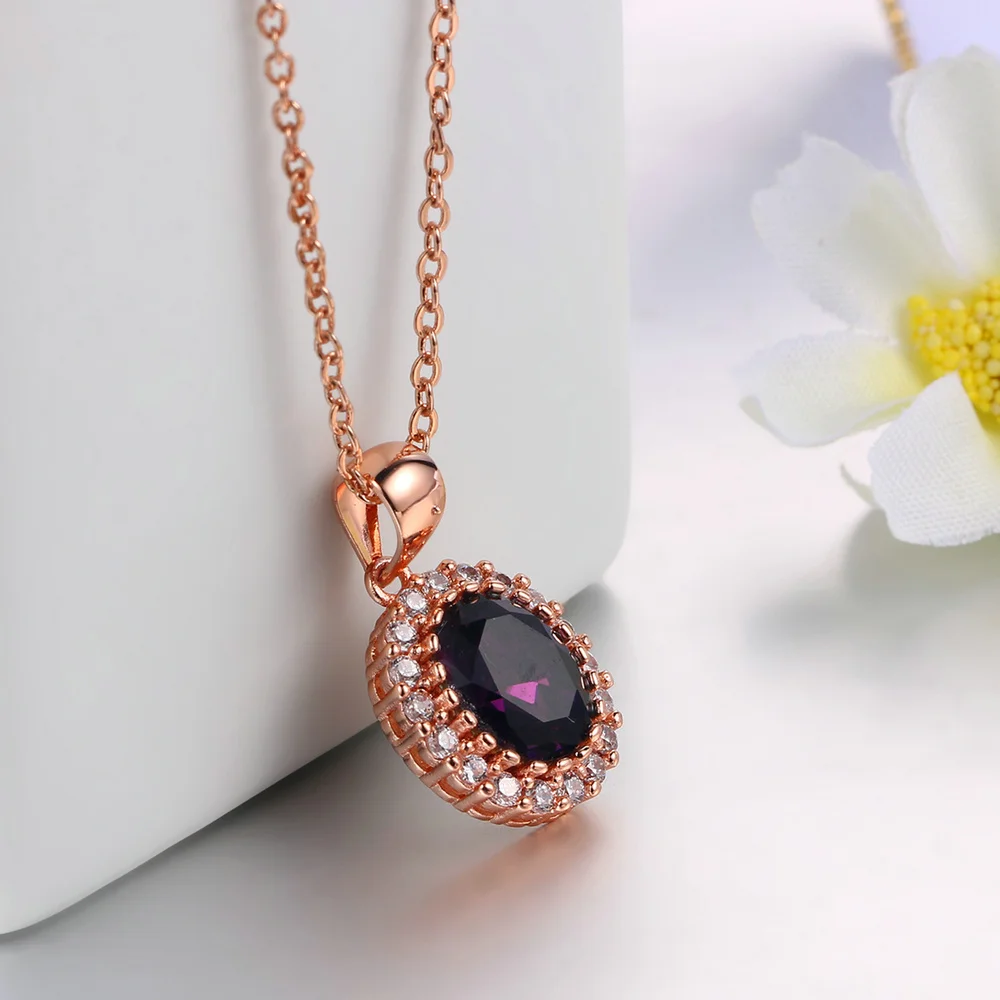 Classic Luxury Purple Crystal RoseGold Color Fashion Jewelry Set Top Quality ZYS384