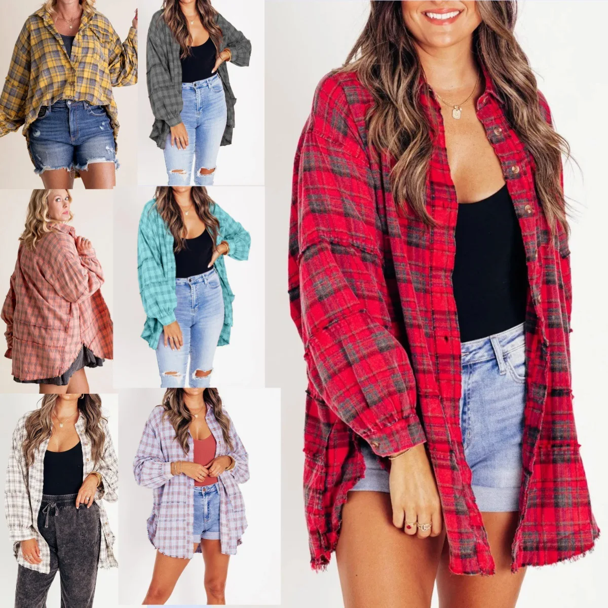 

2025 European and American Women's Clothing Autumn and Winter New Button Plaid Shirt