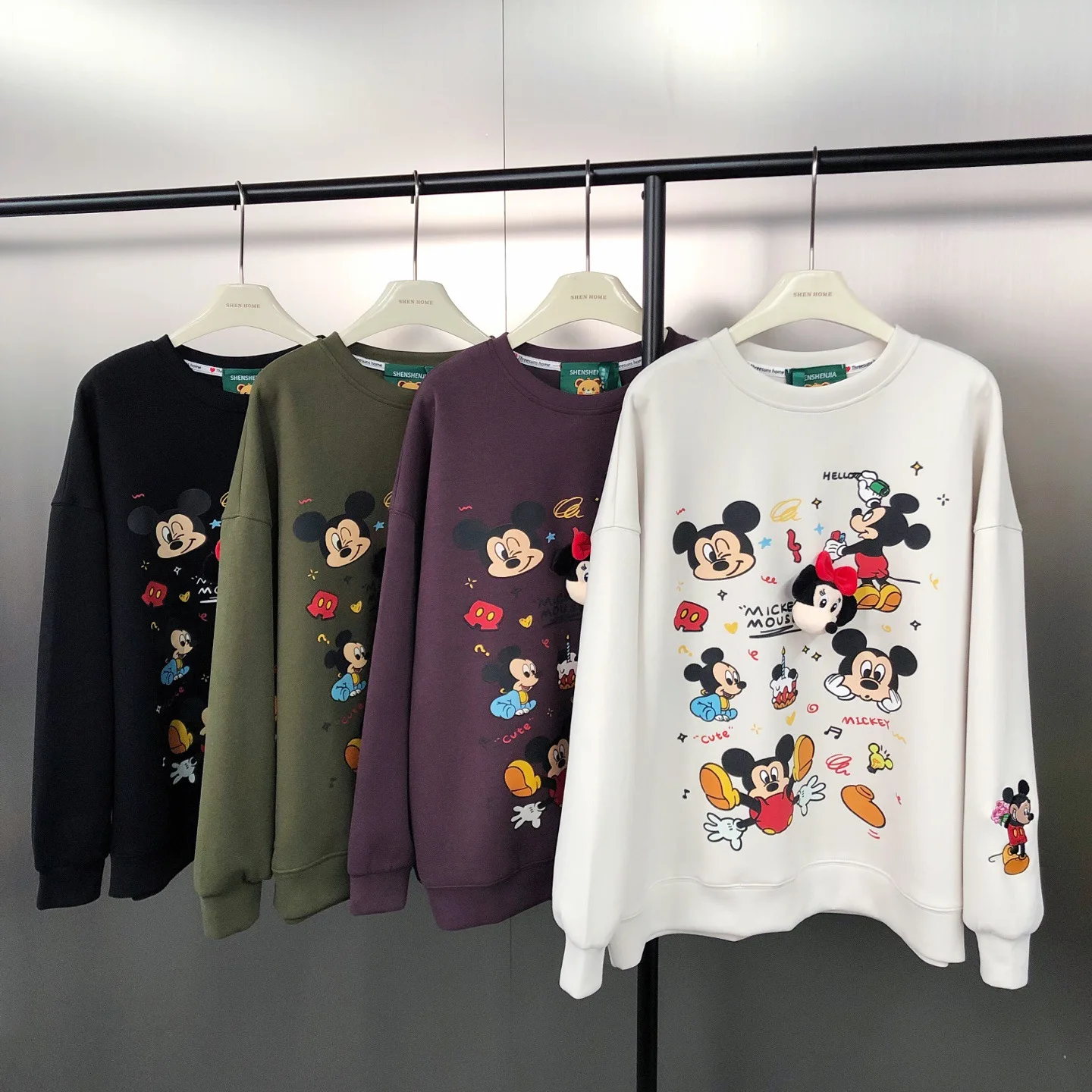 Korean Style Retro Cartoon Print Loose Versatile Pure Cotton Heavy Embroidery Cartoon Long Sleeve Sweatshirt Trendy Sweatshirts