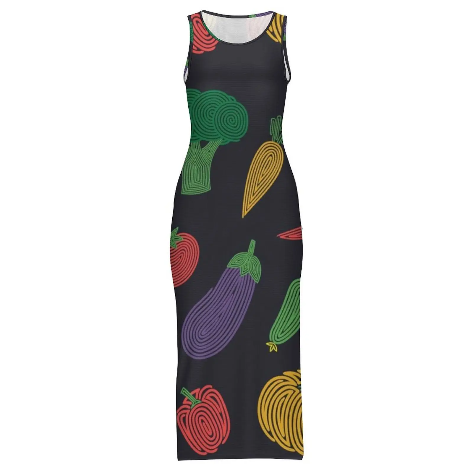 Womens Vegetarian Dress Hypno Vegetables Street Style Bodycon Dress Spring Sleeveless Maxi Dresses Graphic Big Size Vestidos