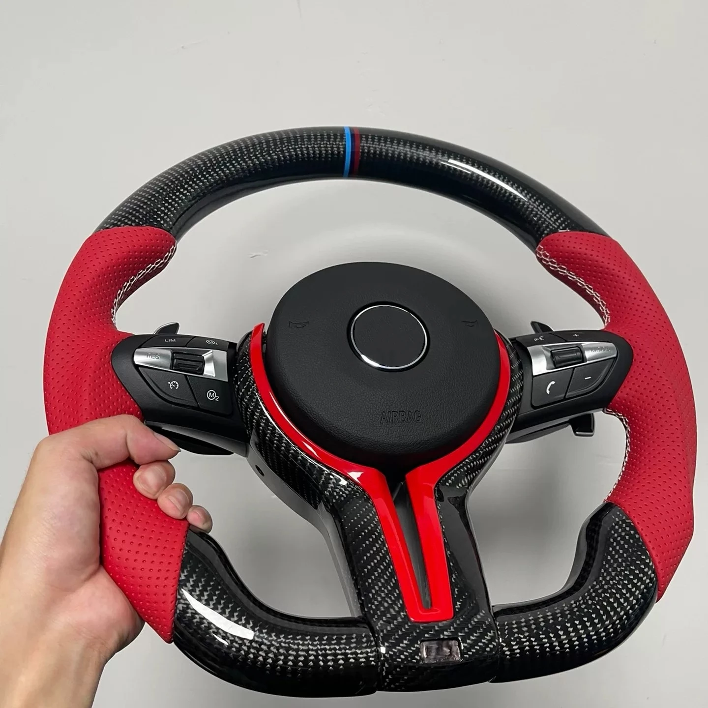 Carbon Fiber Steering Wheel Red Perforated Leather M Sport Paddle Shifter For BMW F30 F32 F10 F20 F07 F15 F25 M3 M4 M5 M6 Custom - view 2