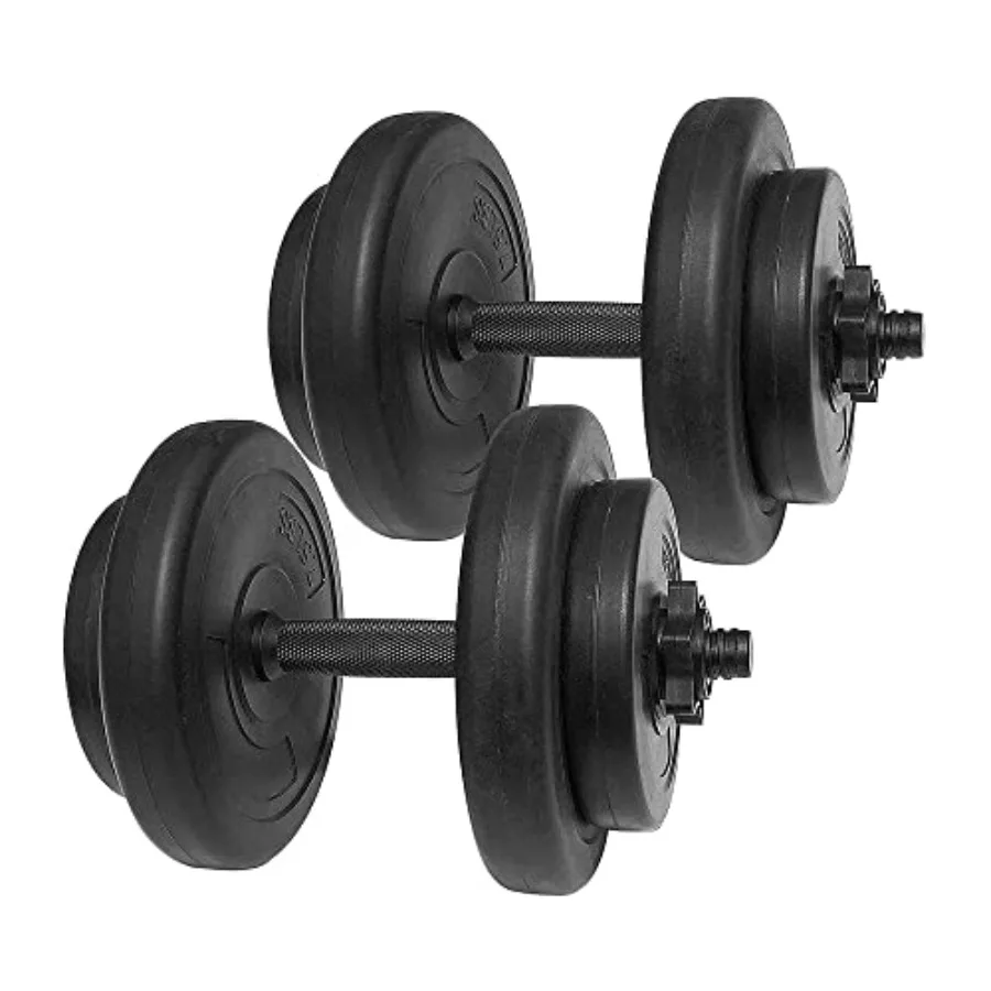 

40-Pound Vinyl Coated Dumbbell Set for Home Gym Black Cement Weight Plates with 14-Inch Contoured Handles and Collar Locks for