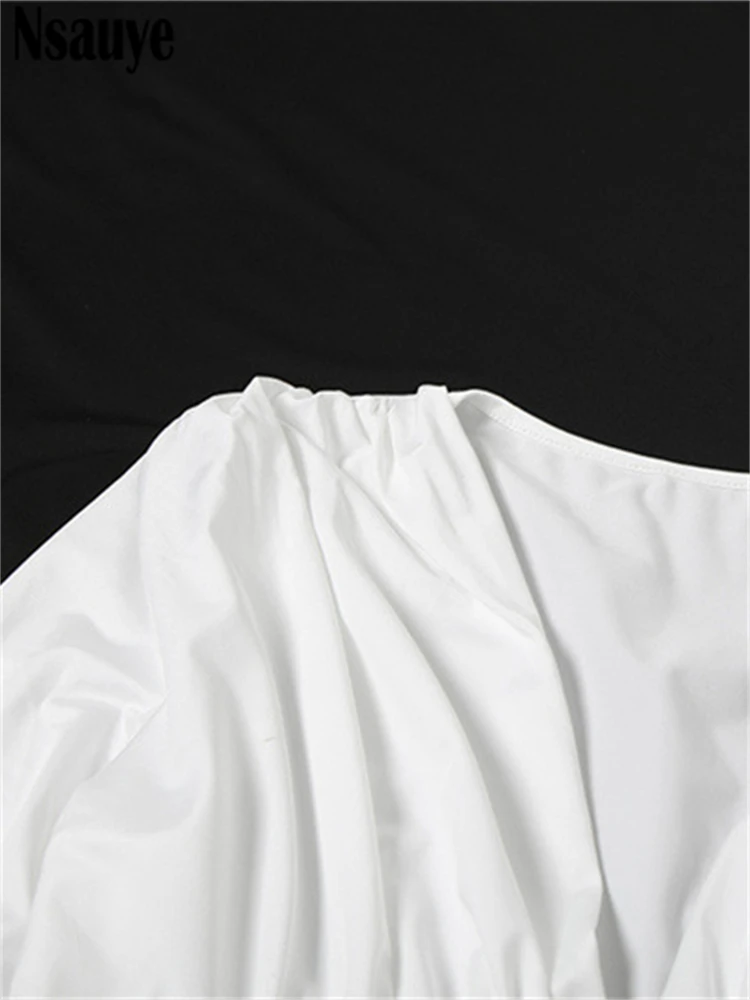 Nsauye Zomer Elegante Mode Witte Sexy Ruches Hoge Taille Mini Wrap Lange Mouw Jurk Avondfeest Nachtclub Jurk 2025