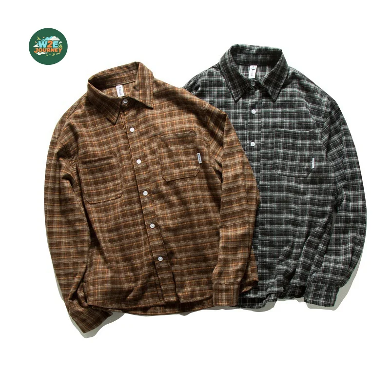 W2EJOURNEY EU US Size Retro Work Long-Sleeve Plaid Loose Shirt For Men Women Safari Travel Holiday Camp Flannel Shirt