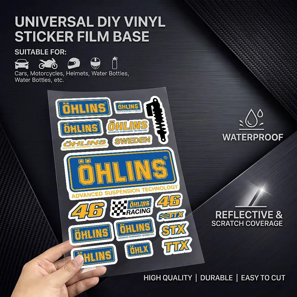 for OHLINS Universal Multi-Purpose Reflective Waterproof Stickers Scratch Conceal For Auto Bike Helmet Mug Fridge Decoration