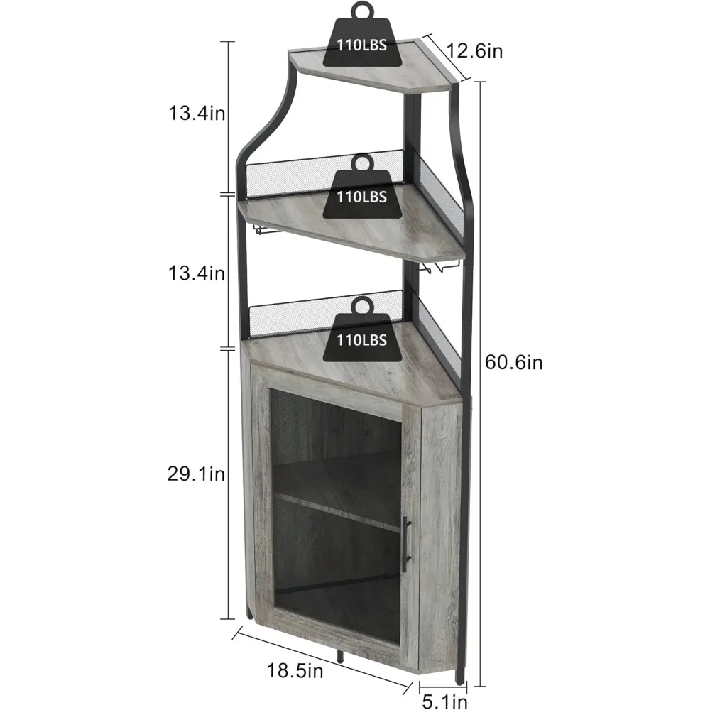 Corner Bar Cabinet, Wine Bar Cabinet with Large Storage Space and Detachable Wine Rack, Wine Cabinets with Glass Holder