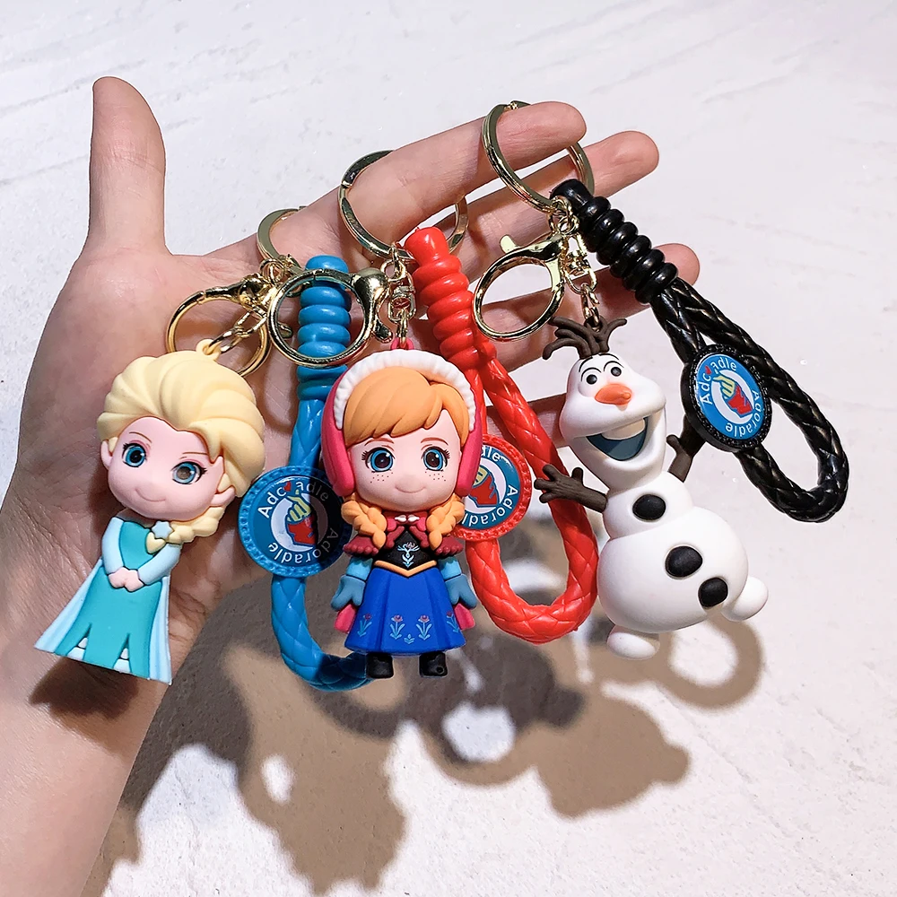 Disney-Congelado Anime Keychain, Elsa, Anna, Kristoff, Olaf, coleção do chaveiro, saco da boneca, chaveiro do carro, Natal, pres