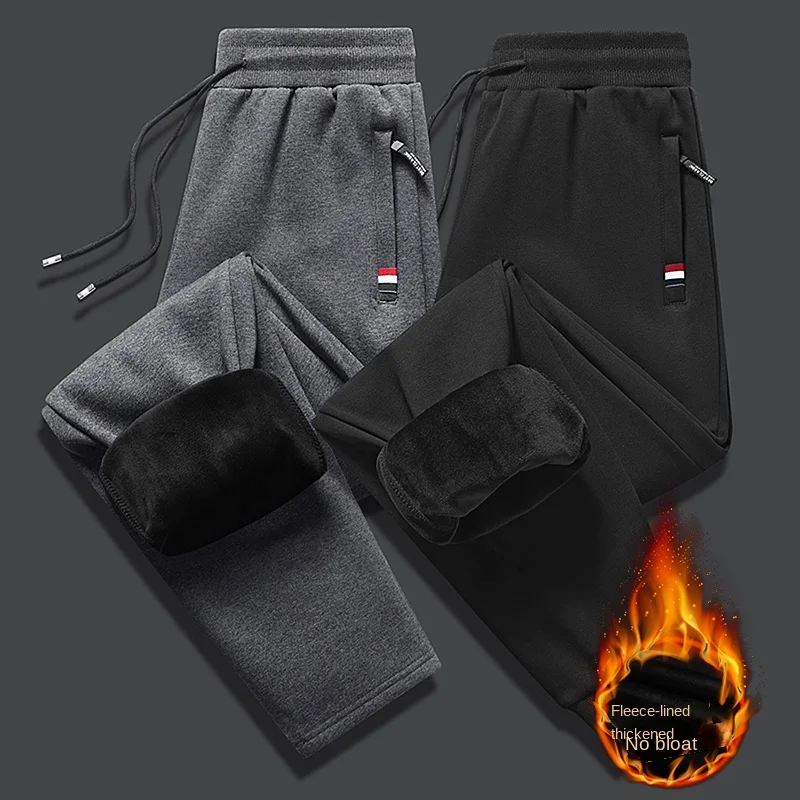 Moletom de algodão de lã quente masculino, calças de jogging grossas soltas, moda casual, plus size, inverno, 2022