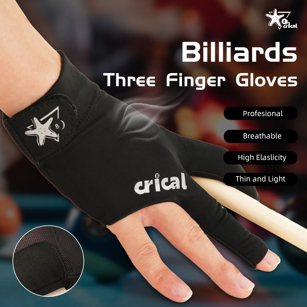 

CRICAL-Lycra Billiard Glove for Billiard Training, Comfortable Snooker Cue Gloves, Right and Left Hand, 3 Fingers, Accessories