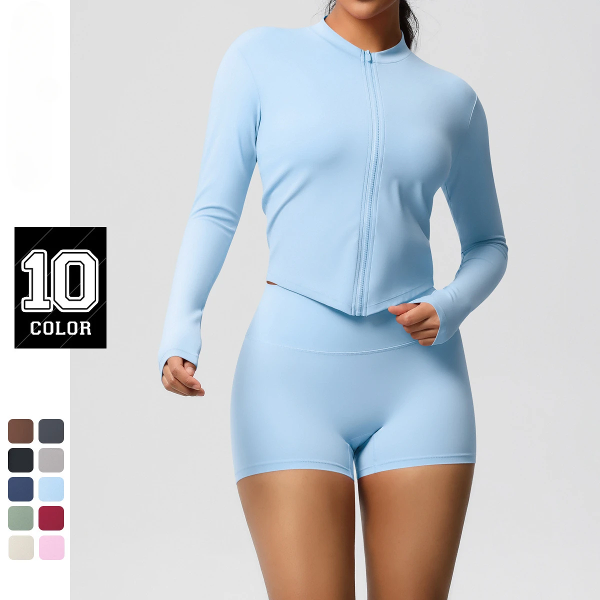 

Seamless Yoga Sets Skinny Zipper Jacket Sports Fitness Peach Hip-lifting Shorts Suits Running Workout Gym Shorts Sets for Women