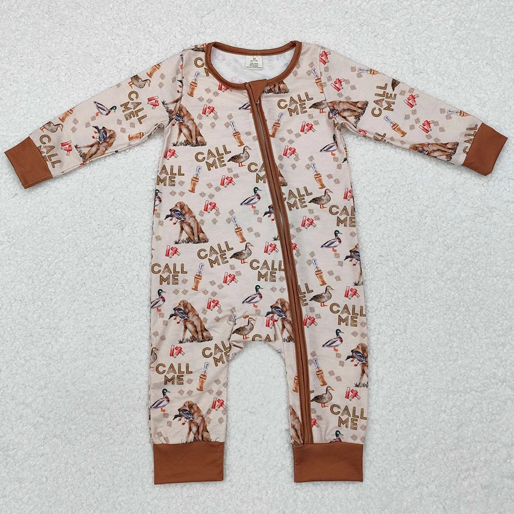 

Boutique Baby Infant Boys Rompers Duck Call Me Hunting Bamboo Long Sleeve Zip Rompers Fashion Toddler Boys Rompers Bodysuit New