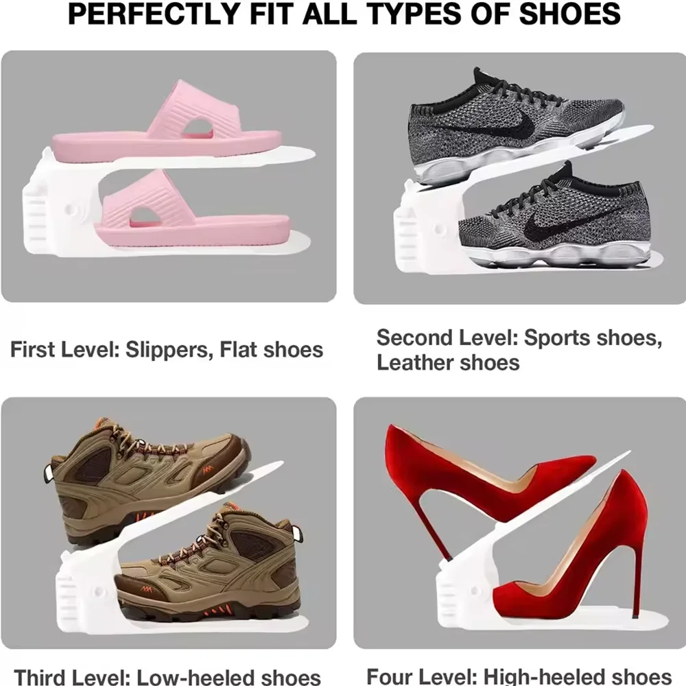 5-10pcs Household Simple One-piece Shoe Bracket Folding Type Adjustable Shoe Cabinet Shoe Storage Plastic Double-layer Shoe Rack view 6