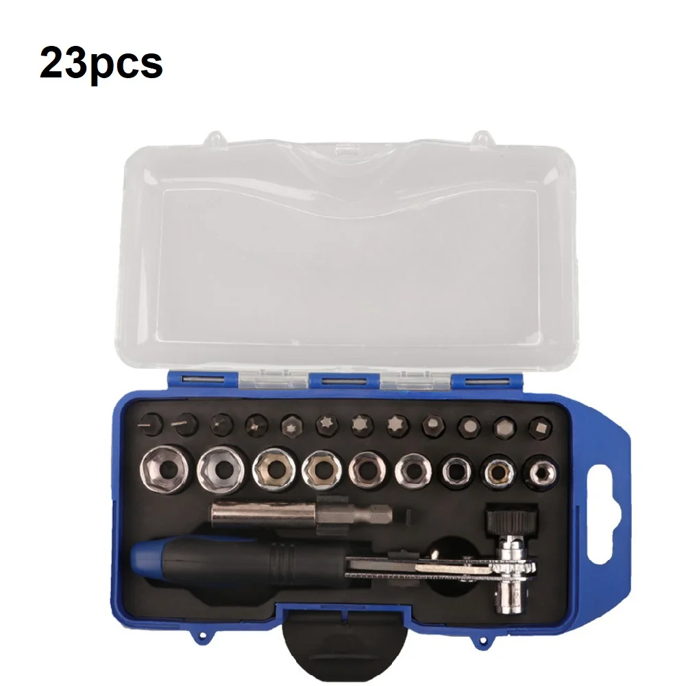 Socket Driver Kit Mini Ratchet Bits Set Cross Screwdriver Bits Magnetic Bit Holder Offset Ratchet Driver Rubber Batch Handle
