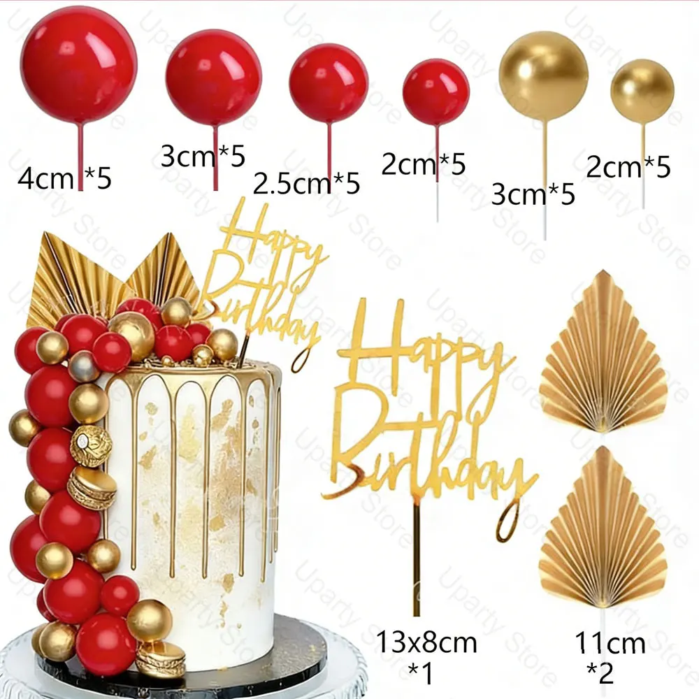 33-teiliges Happy Birthday Tortendeko-Set 2-4cm Schaumstoffbälle Acryl Gold Geburtstagstorten-Dekorationen für Geburtstag Hochzeit Jubiläum Dekoration – Detail 11
