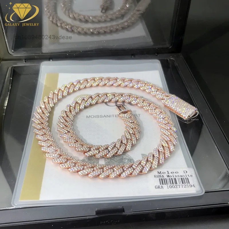

Модное ювелирное ожерелье с сертификатом GRA Iced Out в стиле хип-хоп, розовое золото, муассанит, кубинская цепочка с звеньями