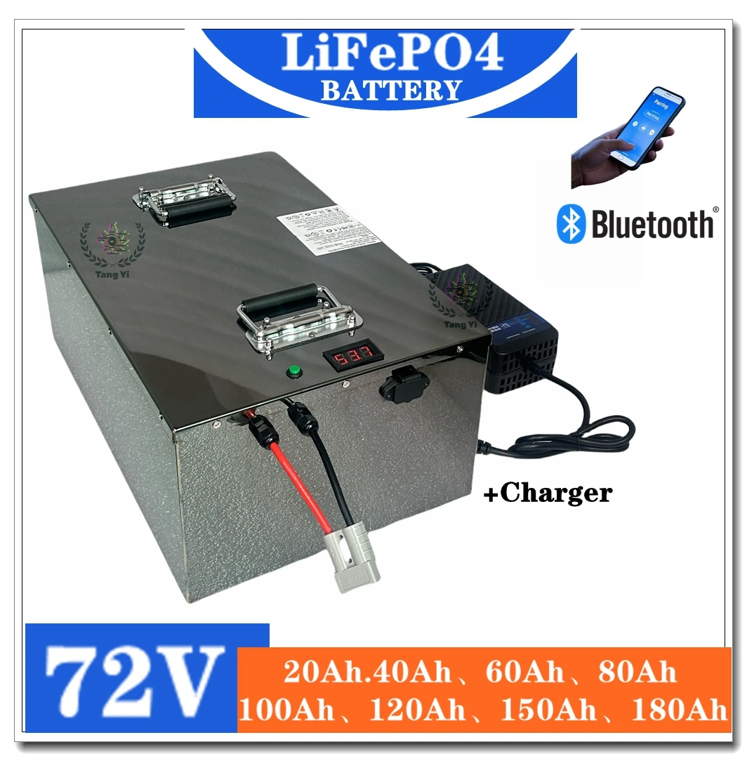 

72V high-capacity lithium iron phosphate battery (20-180Ah), Bluetooth smart+charger, suitable for golf carts/electric vehicles