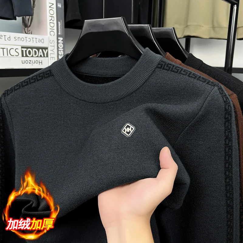 

Зимний плюшевый толстый шерстяной свитер, мужской свитер с круглым вырезом, новый стиль 2025 года, теплый вязаный свитер для интерьера среднего возраста