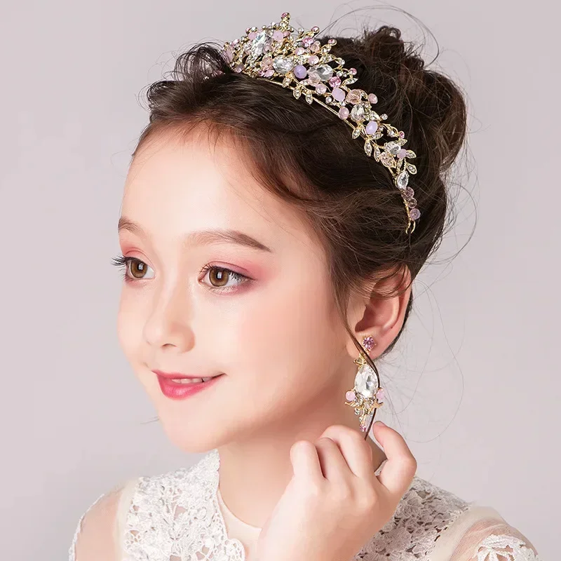 Children's Crown Headdress Princess Girl's Crown Child Headband Stage Flower Girl Head Flower Wreath Ornament