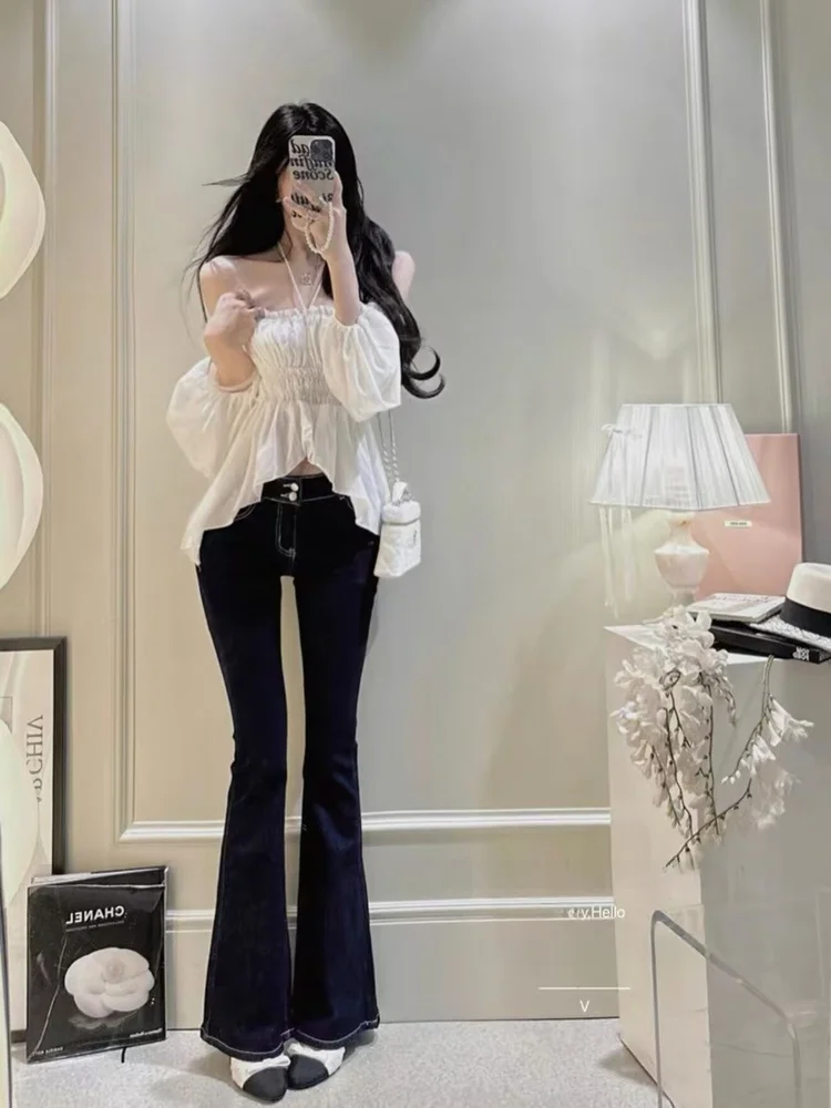 

Low Waist Bell Bot Pants Women's Slim Fit Elastic Bootcut Trousers American Sle Cotton Stretch Denim Butt Lifting