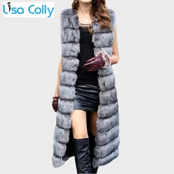 Women Winter Fur Jacket Overcoat Long Imported Sleeveless Faux Fox Fur Vest Women Faux Fur Vest Coat Warm Fake Fur Black Jacket