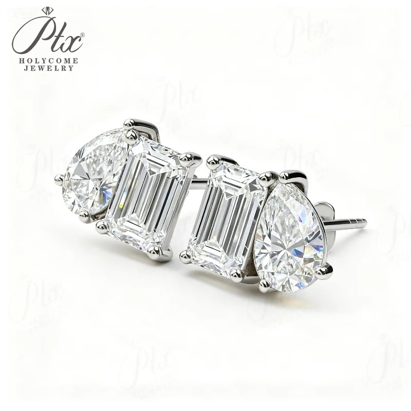 

Gemstones Earring Moissanite Diamond Emerald Pear Cut 925 Sterling Silver 18k Plated Jewelry for Woman Hypoallergenic Unique