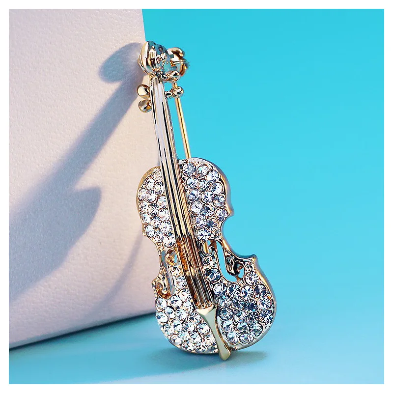 Vintage Elegant Violin Rhinestone Brooches for Women High Grade Art Luxury Brooch Pins Coat Accessories Animal Jewelry Gifts