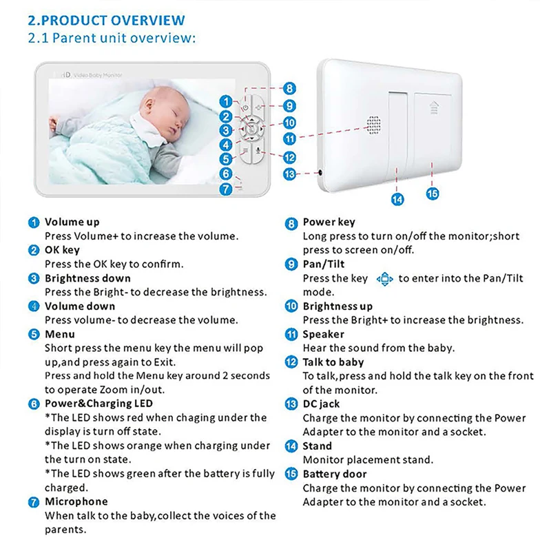 7Inch IPS Screen 360 Degree Wireless PTZ Baby MonitorTemperature Display Cam Two Way Audio Intercom Babysitter Video Camera