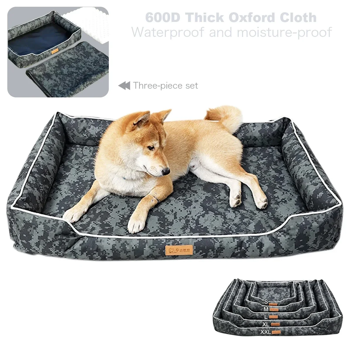 Camouflage Bed for Dog Cushion Scratch Proof Waterproof High Resilience Sponge Detachable Washable Puppy Pads Dogs Accessories