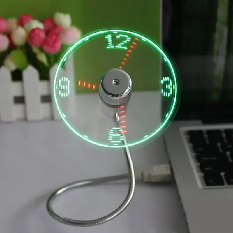 Adjustable Mini Flexible USB Fan with LED Light Durable Time Clock Desktop Clock Cool Eyelash Gadget for Desk Top