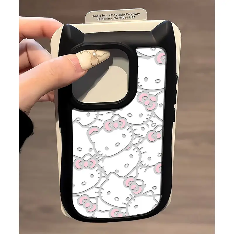 Sanrio Hello Kitty Full Screen Clear Cheery Cute Phone Case For iPhone 15 14 13 12 11 Pro Max XR XS Max Y2K Girl Kawaii Cover