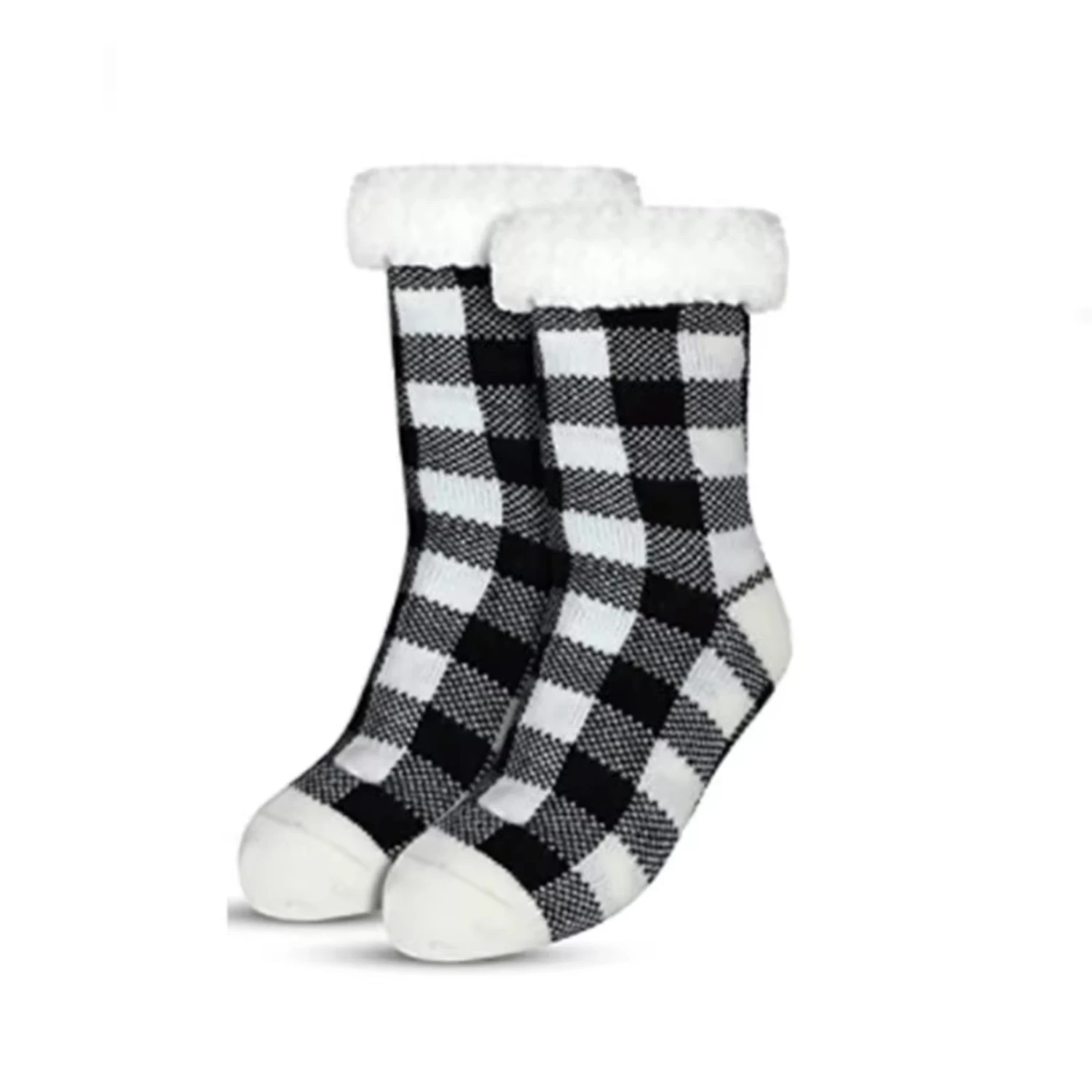 Wholesale Christmas Women Fluffy Knitted Plaid Print Thick Sherpa Fleece Winter Floor Socks With Grips Gift box Kurt g sandals